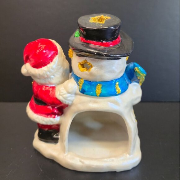 Retro Santa & snowman tea light candle holder iridescent nostalgic Christmas - Picture 4 of 10